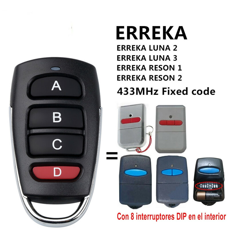 ERREKA RESON 1 / RESON 2 كراج عن بعد جهاز التحكم عن بعد بالبوابة المفاتيح Erreka LUNA 2 / LUNA3 433 ميجا هرتز رمز ثابت