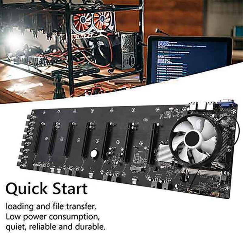 ETH-B75 BTC التعدين اللوحة مع G530 CPU + CPU مروحة 8Xpower الحبل LGA1155 8 PCIE 16X بطاقة جرافيكس فتحات 65 مللي متر VGA USB3.0 #4