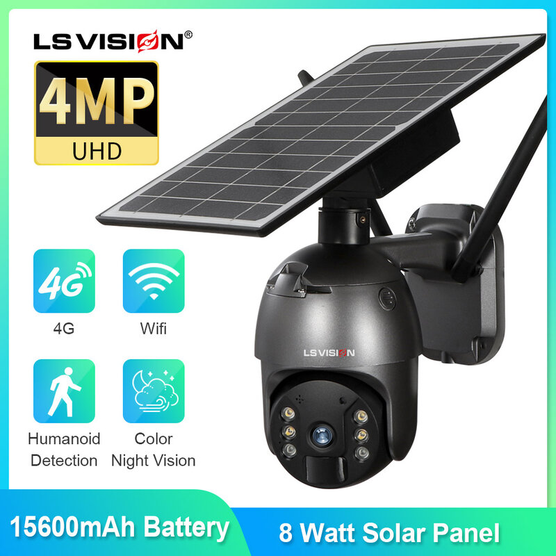 LSVISION 4MP 4G LTE /WIFI تعمل بالطاقة الشمسية كاميرات بطارية CCTV الأمن في الهواء الطلق كاميرا متحركة PIR التلقائي تسجيل الفيديو كام