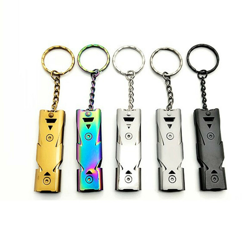Survival Whistle Double Tube High Decibel Whistle Outdoor Distress Whistle Stainless Steel Whistle Sports Team Whistle Keychain
