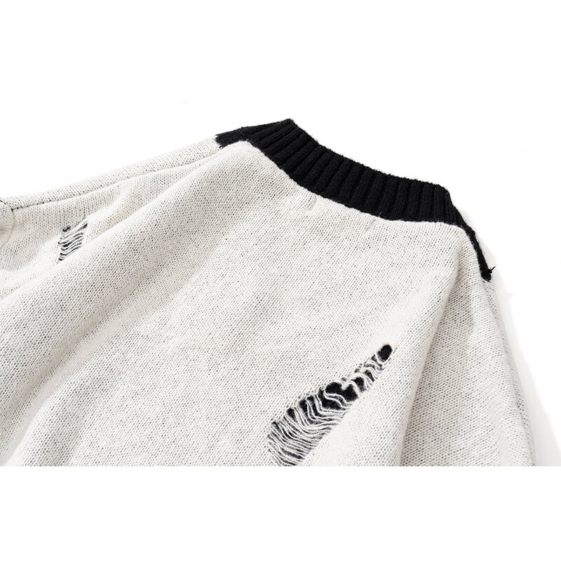 Oversized Men's Sweater Baggy Fashion Ripped Hole Youth Streetwear Casual Male Knitted Pullover Streetwear Unisex