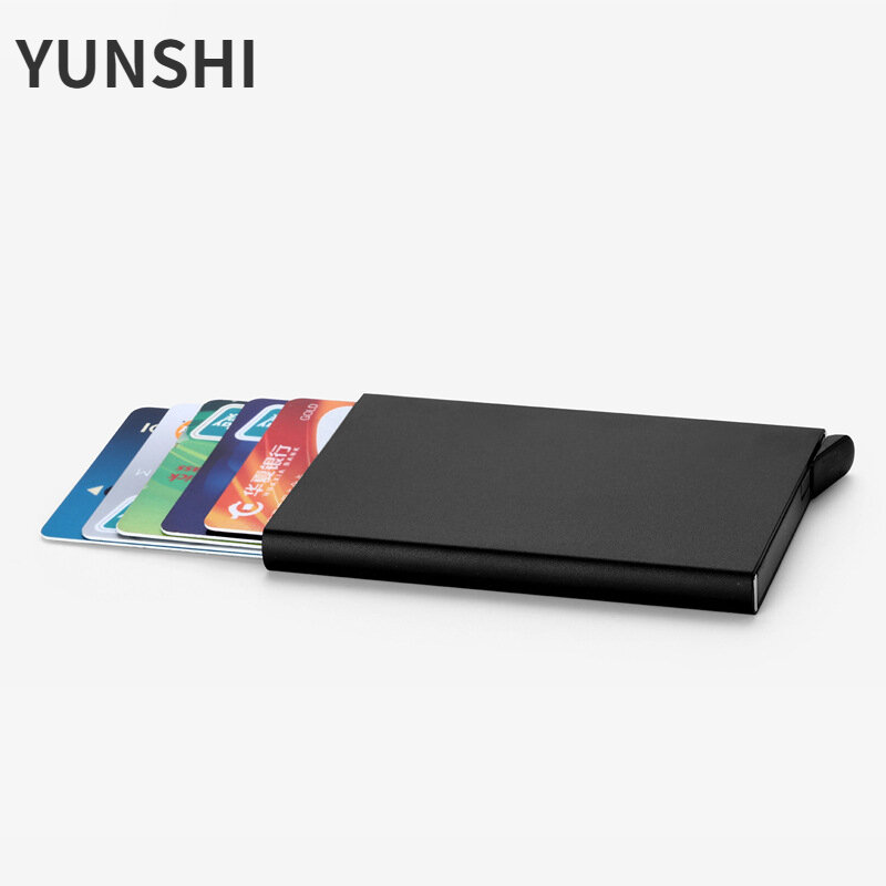 YUNSHI الرجال ID محفظة بطاقة الائتمان حامل بطاقة البنك رقيقة جدا وثيقة السفر المعادن واقية بطاقة الأكمام حامل بطاقة