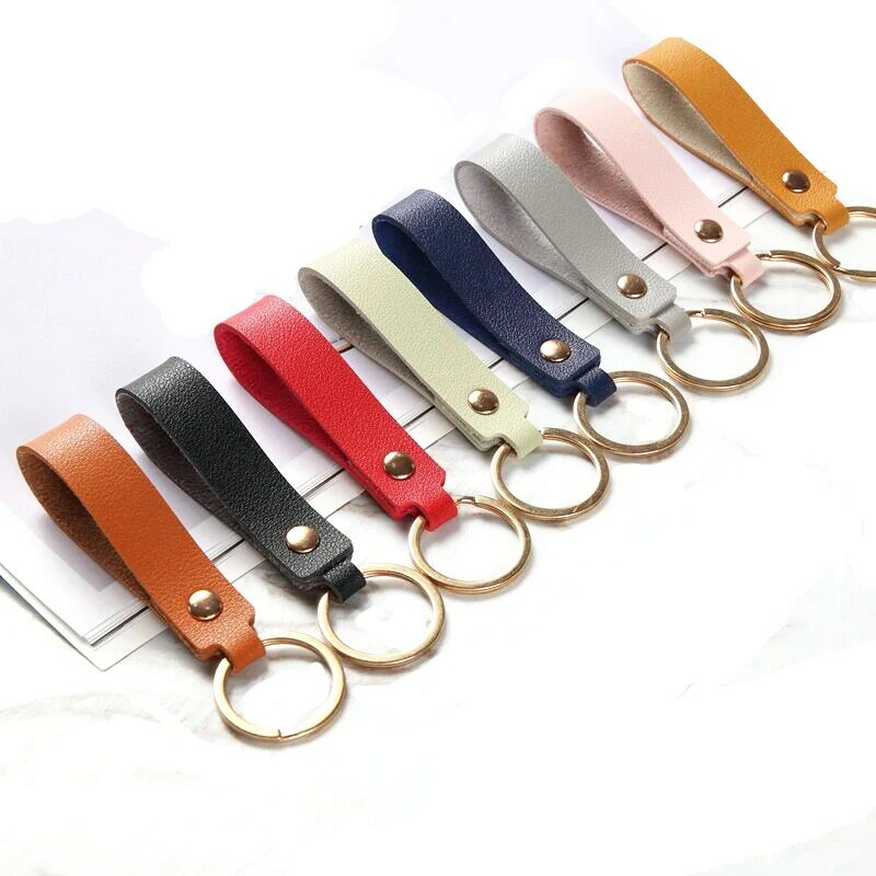 8 Colors Fashion PU Leather Keychain Business Gift Leather Key Chain Men Women Strap Waist Wallet KeyChains Keyrings