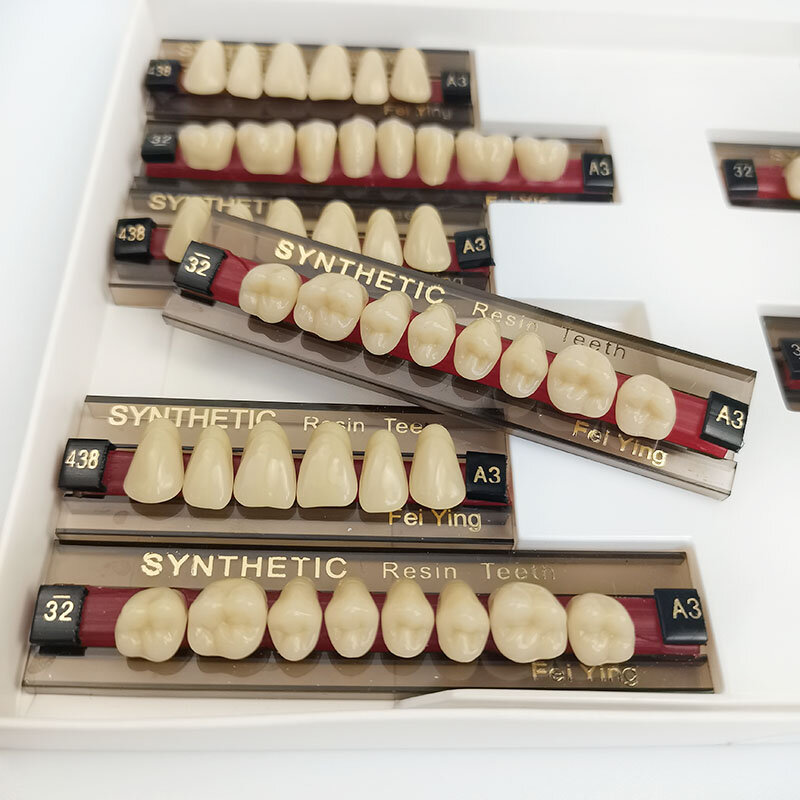 3 مجموعات / صندوق الأسنان راتينج الأسنان كامل الفم بوليمر طقم أسنان أسنان اقتصادية A2 A3 طبقتان مواد طب الأسنان مقاومة للاهتراء