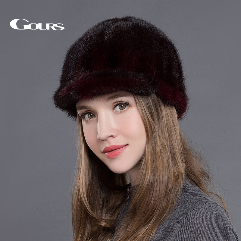 غروس الشتاء الفراء الحقيقي القبعات النساء جودة عالية أسود طبيعي فرو منك القبعات الفاخرة السيدات أقنعة قبعات الموضة الدافئة جديد GLH001
