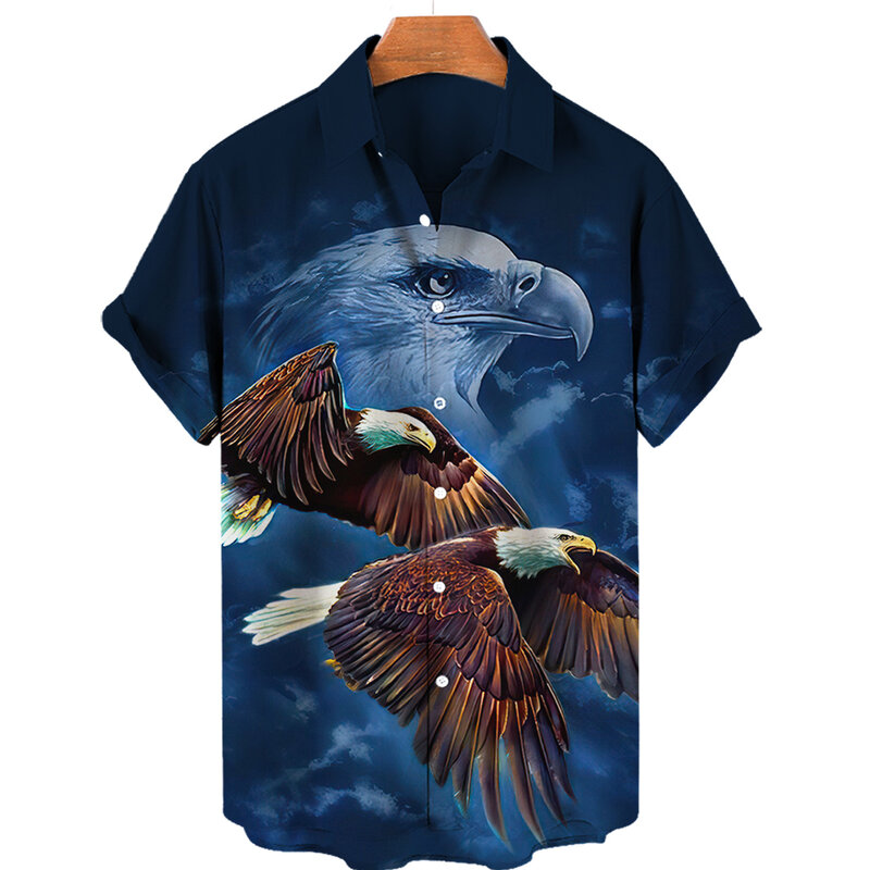 2022 الرجال قمصان هاواي فضفاض 5xl العلم الأمريكي الوطني الطيور الحيوان النسر الصيف تي شيرت الرجال الملابس الأعلى