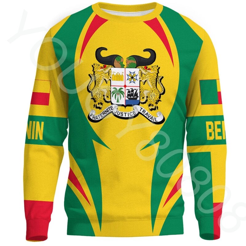 African Region Flag Men's Clothing Crew Neck Sweatshirt Casual Harajuku Retro 3D Print Benin Action Logo Sweatshirt