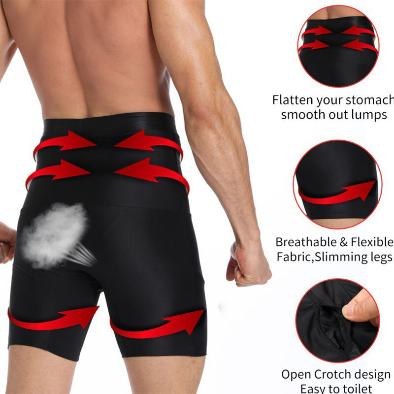 Men's Boxer Body Shaper Shorts High Waist Seamless Abdominal Waist Tight 5 Points Underpants Silicone Non-Slip Underwear