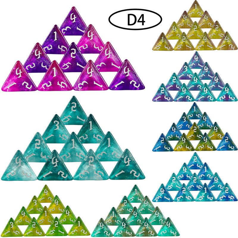 10 قطعة 4 الوجهين لعبة النرد متعدد السطوح D4 النرد مجموعة مع التألق لامعة ل DND PRPG مجلس لعبة النردات مجموعة #1