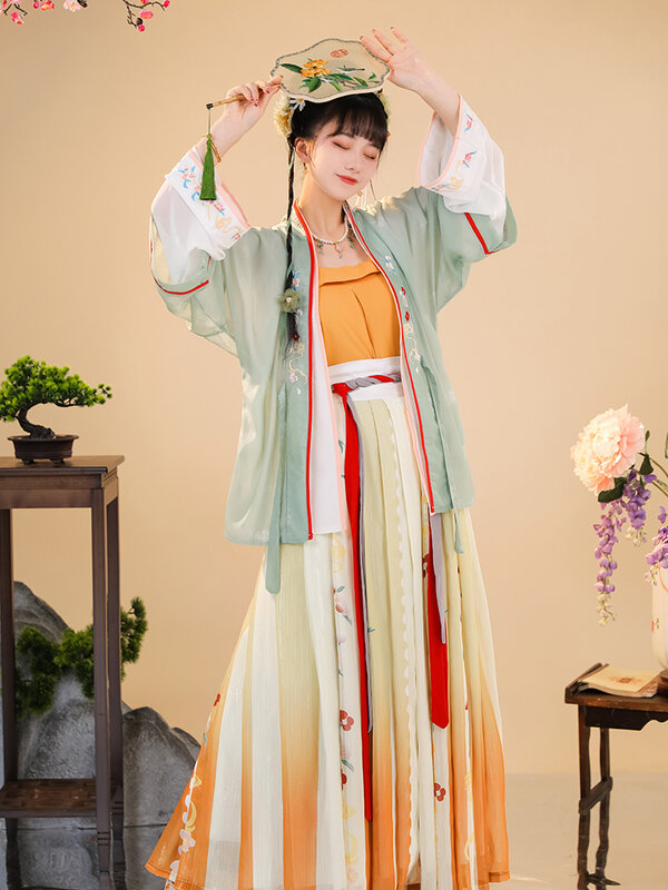 سونغ سلالة Hanfu فستان الإناث الصيف النمط الصيني تحسين القديمة زي الربيع والخريف الجنية اليومية رقيقة نمط مجموعة كاملة