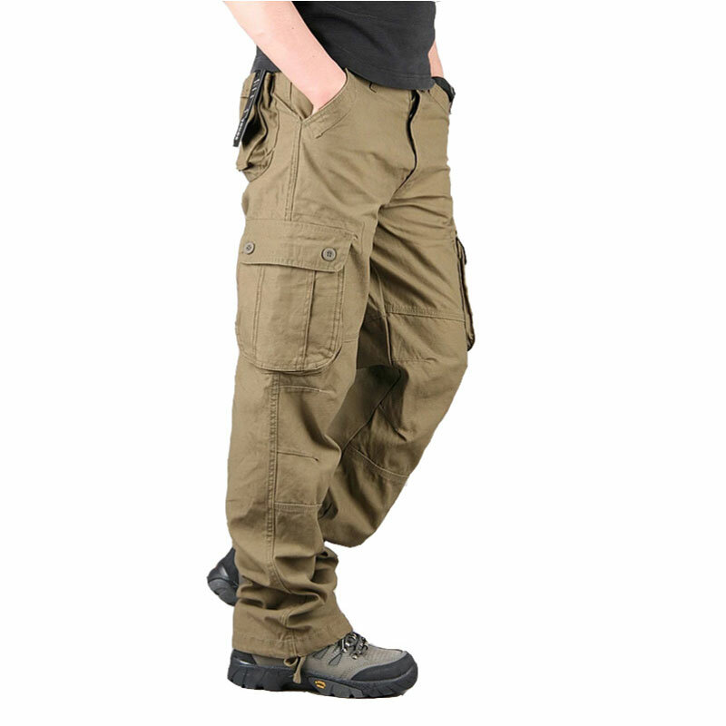 الرجال البضائع السراويل القطن عادية متعددة جيوب العسكرية التكتيكية السراويل الذكور أبلى فضفاض مستقيم بنطلون طويل حجم 29-44 #3
