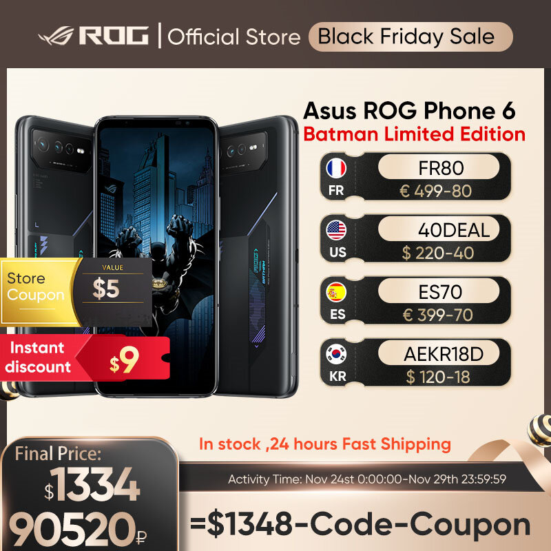 هاتف ASUS ROG 6 باتمان إصدار محدود هاتف 5G للألعاب MediaTek أبعاد 9000 + 165Hz شاشة AMOLED هاتف ذكي