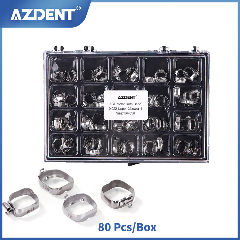 AZDENT 80 قطعة/صندوق أشرطة تقويم الأسنان الفولاذ المقاوم للصدأ مع أنبوبة شدقية المولي الأول روث/MBT 022 "16 #-35 # أنبوبة شدقية s