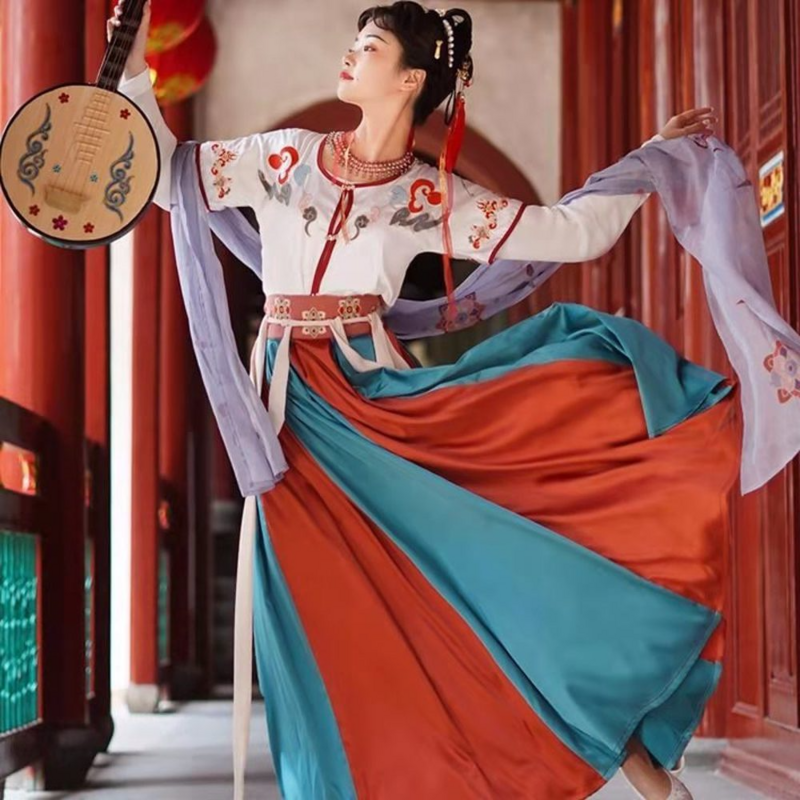 أزياء نسائية صينية تقليدية من Hanfu تانغ ، أزياء أداء الرقص الشعبي ، فستان الأميرة الخيالي المطرز ، مجموعة زي تشيباو