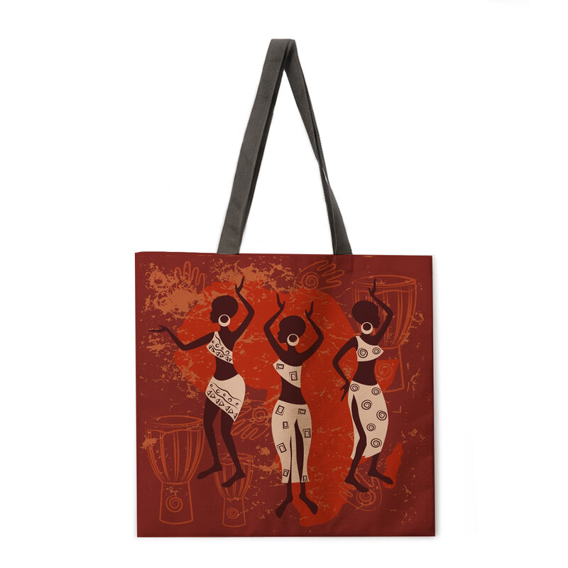 المرأة الأفريقية السيدات حقيبة شاطئية قابلة للطي حقيبة كتف حقيبة تسوق مطبوعة حقيبة الكتان عادية حمل قابلة لإعادة الاستخدام #2