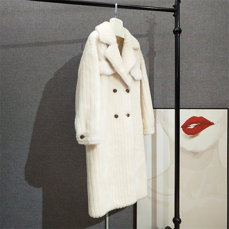 معطف فاخر للسيدات من الأغنام موديل رقم JT360 معطف طويل دافئ للنساء بمقاس كبير للشتاء