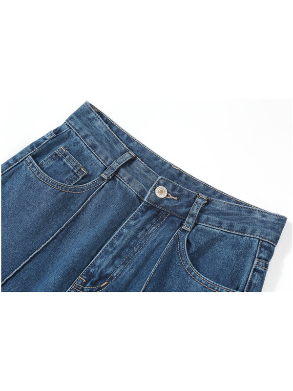 توالت مستقيم الساق واسعة الساق الجينز الأزرق المرأة الصيف شخصية جديدة تصميم عالية الخصر السراويل التطهير سراويل جينز أنثى