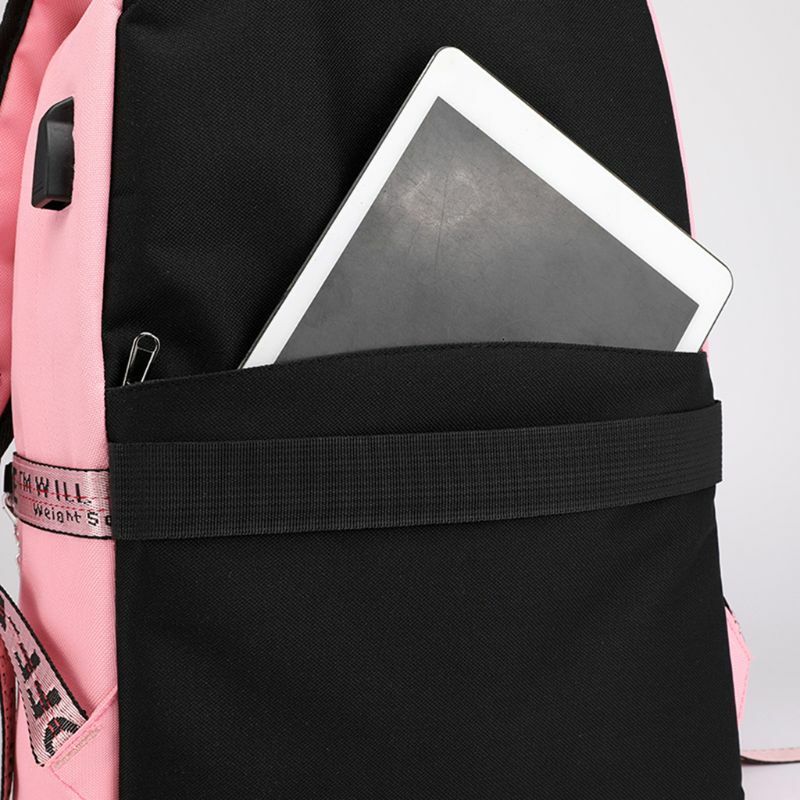 حقيبة مدرسية السفر حقيبة كمبيوتر محمول مقاوم للماء على ظهره كلمات مضيئة طباعة شاحن USB #6