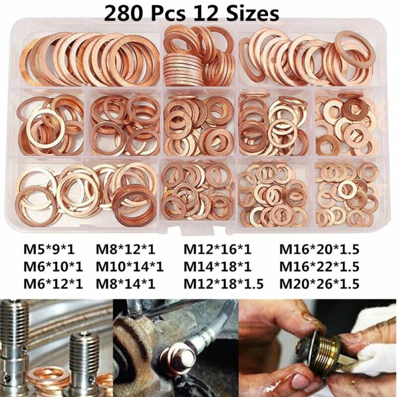 280pcs Metal Accessories Fasteners Hardware Seal Ring Crush Washers Set Solid Copper Washer Flat Gasket