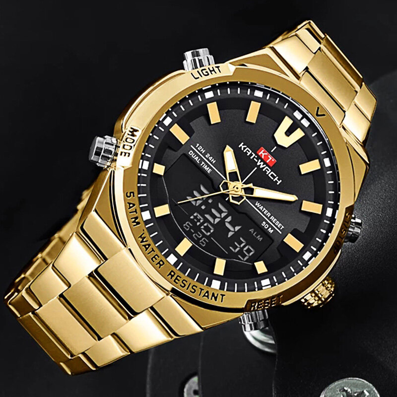 ساعة كرونوغراف 2022 للرجال KAT-WACH العلامة التجارية الفاخرة موضة الرياضة العسكرية الذهب ساعات يد كوارتز رجل ساعة اليد