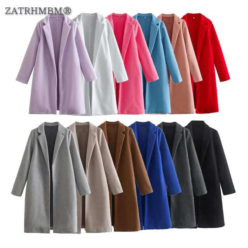 معطف نسائي ZATRHMBM موضة خريف وشتاء 2022 متعدد الألوان من الصوف معطف عتيق بأكمام طويلة ملابس خارجية نسائية أنيقة