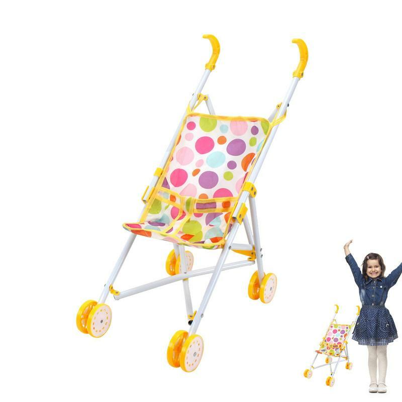دمية عربة خفيفة الوزن للأطفال عربة طفل القطب الصلب طوي عربة طفل لعبة عربة لعبة فريدة من نوعها الطباعة الصفراء تحفيز