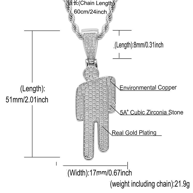 Blohsh قلادة للنساء الرجال حجر الراين عصا الشكل من الإنسان مجردة قلادة لمحبي هدية الهيب هوب مجوهرات