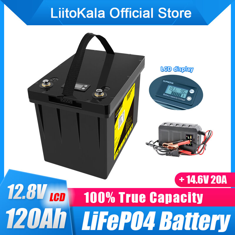 LiitoKala 12 فولت 120ah قدرة lifepo4 12.8 فولت بطارية مجموعة البطاريات الشمسية RV قابلة للشحن ليثيوم الحديد مع bms للتخييم في الهواء الطلق #4