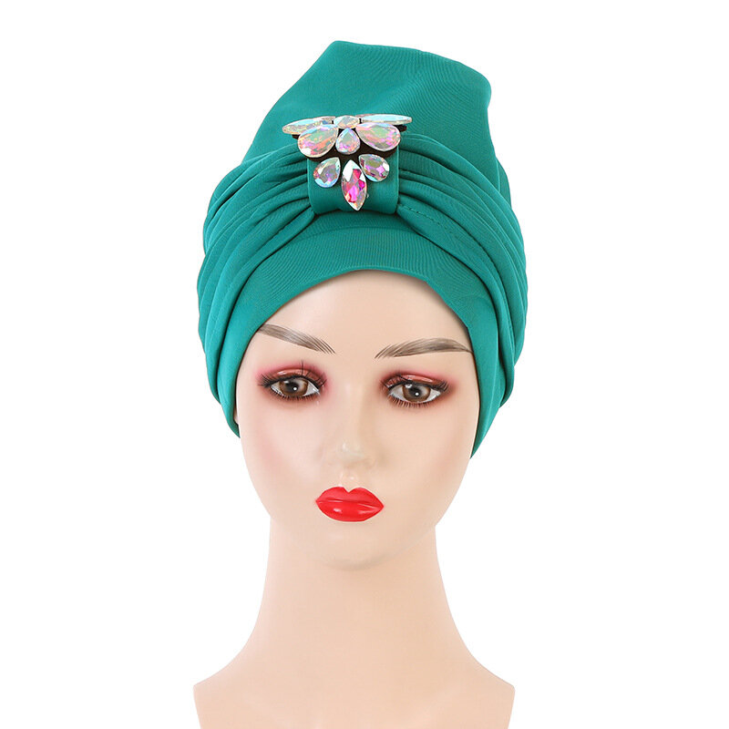 African Indian Cap Women Flower Turban Soild Color Muslim Headscarf Bonnet Inner Hijabs Arab Head Wraps Ready To Wear Aso Oke