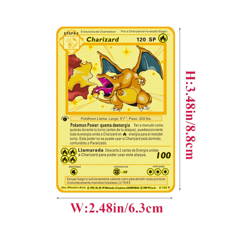بطاقة معدنية لبوكيمون الإسبانية VMAX GX SP Charizard Pikachu مجموعة ذهبية الخامس بطاقات الحروف الذهبية الأصلية لعبة أطفال لعبة هدية