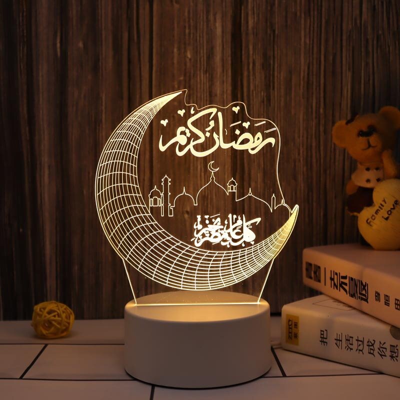 عيد مبارك مسلم مهرجان مصباح للزينة ثلاثية الأبعاد Led ليلة ضوء رمضان حلية المنزل غرفة نوم الطرف لوازم الديكور USB الطاقة
