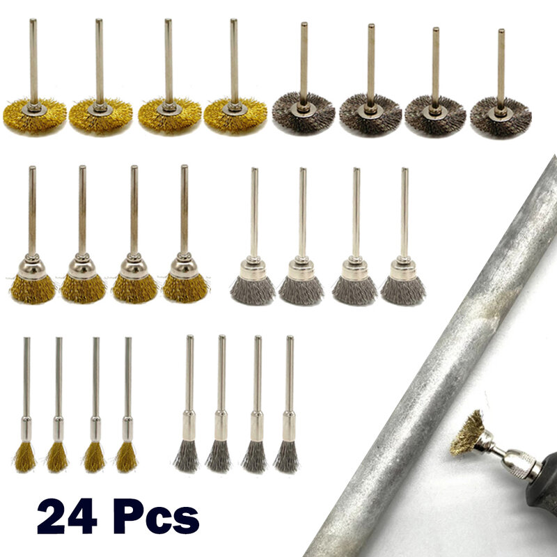 24Pcs Brass Brush Steel Wire Wheel Brushes Rotary Tool For Metal Rust Removal Cleaning Derusting Deburring Polishing Tool #2