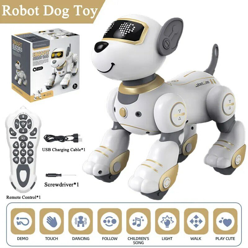 لعبة أطفال روبوت الكلب التحكم عن بعد الحيوانات الأليفة دمية على شكل كلب ذكي اللمس التحكم عن بعد حيلة المشي الرقص الكهربائية كلب