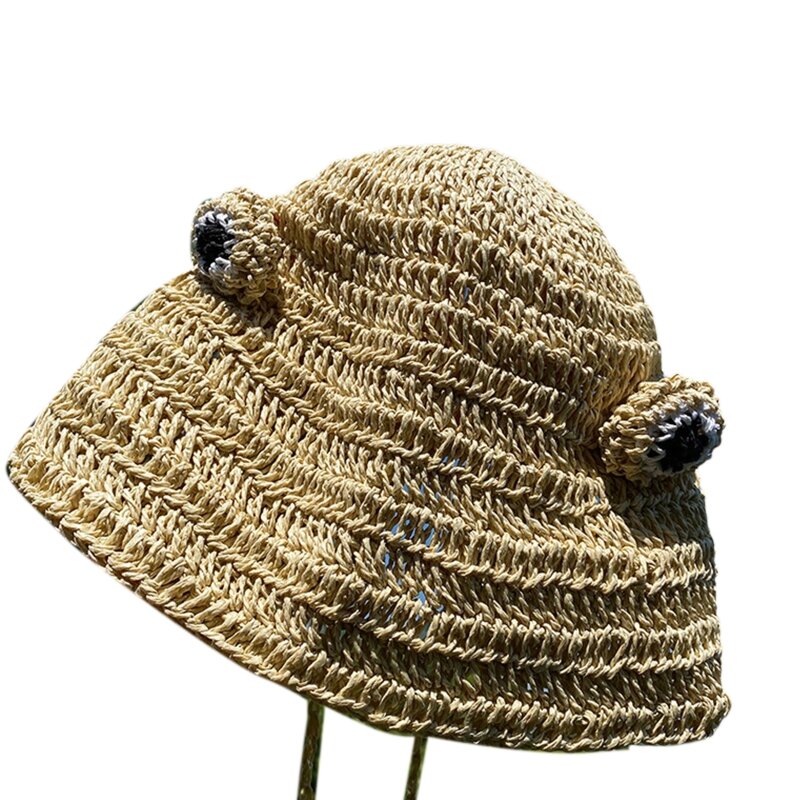 E9LC Straw Beach Hats Floppy Frog Eye Cute Fisherman Hat Summer Sun Hats For Women sun Protection Straw Hats Beach