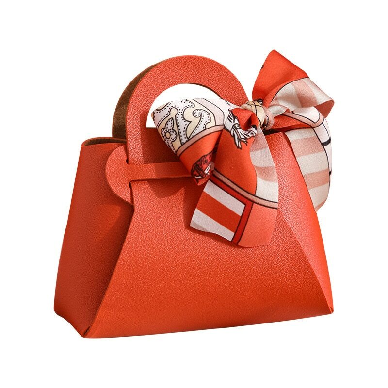 5Pcs Ribbon Leather Candy Bag Gifts Box Wedding Candy Chocolate Packaging Boxes Mini Handbag Birthday Party Favors Bag