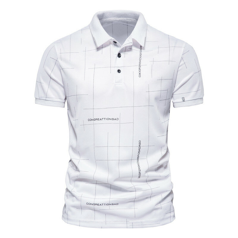 Ummer New Men's Daily Casual All-match Creative Dotted Line Printing Short-sleeved Comfortable Lapelshirt Slim Tops #3