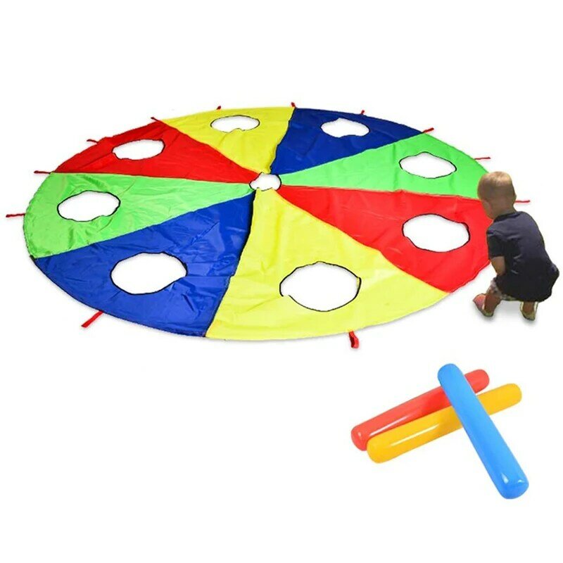 قوس قزح المظلة المظلة 6 أقدام ، تلعب لعبة المظلة في الهواء الطلق (ث الماوس) لعبة النشاط مع 3x العصي الهواء 2 متر