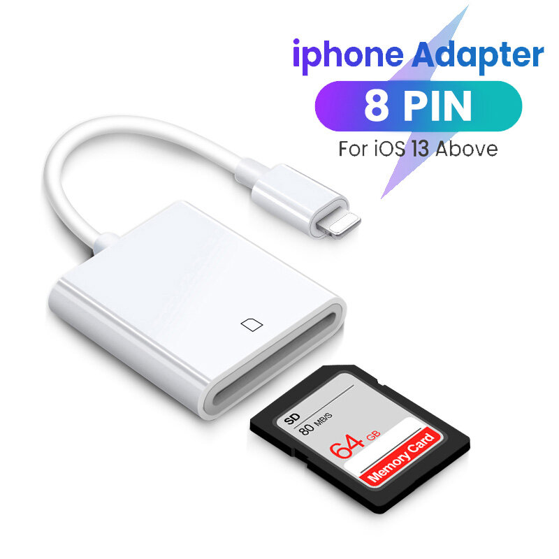 2In1 SD TF بطاقة الذاكرة محول آيفون 14 13 12 8Pin إلى SD TF قارئ بطاقة محول البيانات ل iOS 13 أعلاه قارئ بطاقة الكاميرا