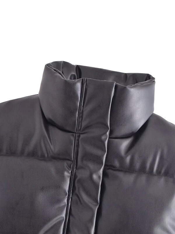 بولي Leather الجلود البخاخ سترة للنساء ، أحادية اللون ، الوقوف طوق ، مبطن صدرية ، معطف بلا أكمام عادية ، سترة مبطن ، الخريف والشتاء #1