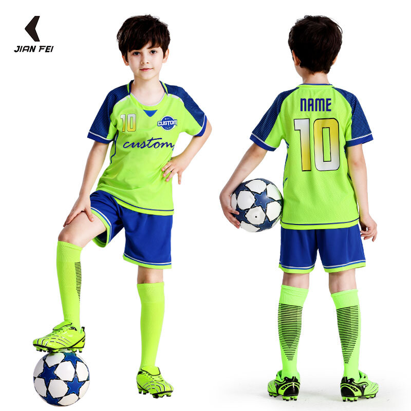 كرة قدم للأطفال جيرسي شخصية مخصصة الصبي مجموعة قمصان كرة قدم البوليستر زي كرة القدم تنفس زي موحد لكرة القدم للأطفال