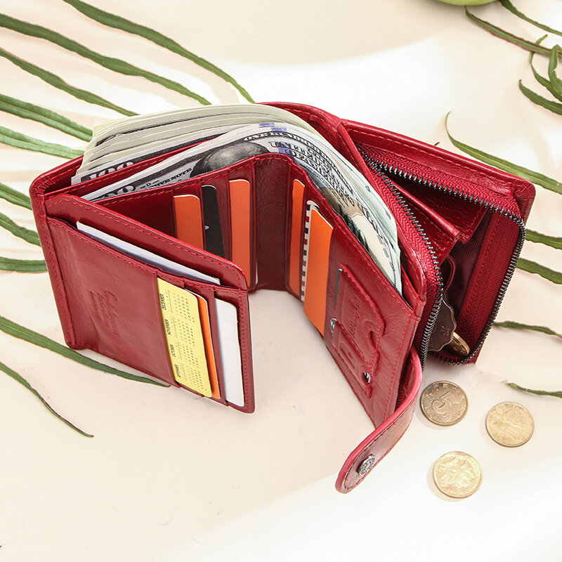 CONTACT'S جلد طبيعي محافظ للنساء قصيرة موضة حقيبة يد نسائية حامل بطاقة البريدي محفظة للعملة حقيبة الإناث المرأة المحفظة #6