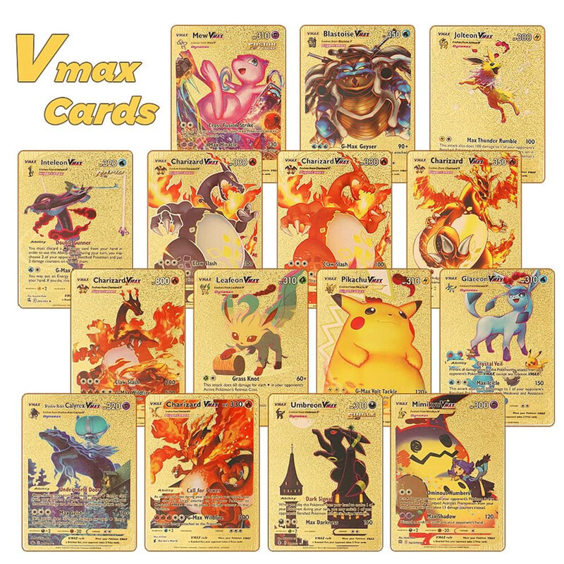 بطاقة البوكيمون الذهب الأسود الفضة الإنجليزية الفرنسية الإسبانية الألمانية بطاقات Vmax GX Charizard أنيمي جمع لعبة هدايا عيد