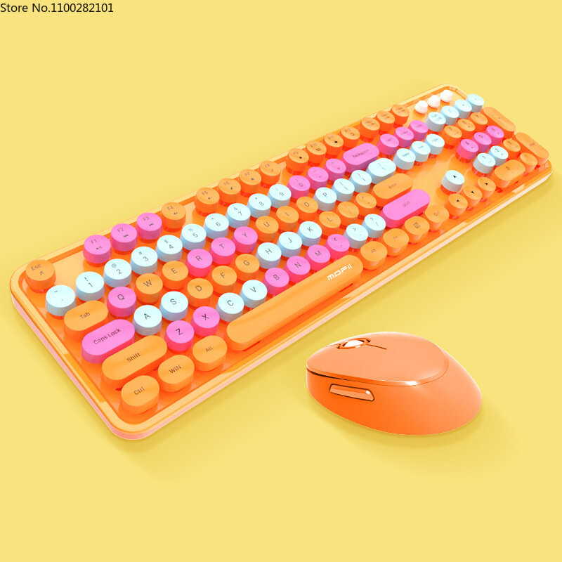 الرجعية اللاسلكية لوحة مفاتيح وماوس 2.4 جرام زر دائري لطيف الوردي لوحة المفاتيح قابل للتعديل حامل USB واجهة الصامت مكتب الديكور أ