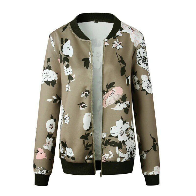 Women Flower Printed Bomber Jacket Zipper Up Long Sleeve Retro Coat Jackets Ladies Casual Pockets Autumn Outwear Plus Size 2020
