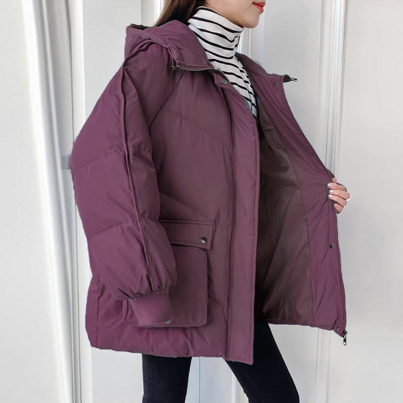 2021 Winter Down Jacket Parkas Female Patchwork Zipper Design Overcoat Women Hooded Thick Loose Casual Jackets Warm Winter Coats