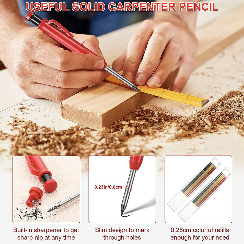 قلم رصاص نجار صلب مع خيوط قابلة لإعادة الملء ومبراة مدمجة للكاتب الخشبي بمناسبة الأرضيات والنجارة