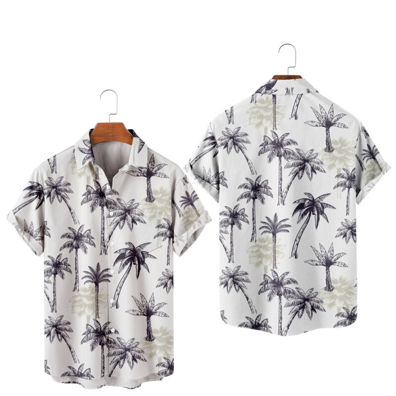موضة رجالي هاواي قميص المرأة عادية الملونة شجرة جوز الهند المطبوعة قمصان الشاطئ قصيرة الأكمام الاطفال تيز للجنسين بلايز