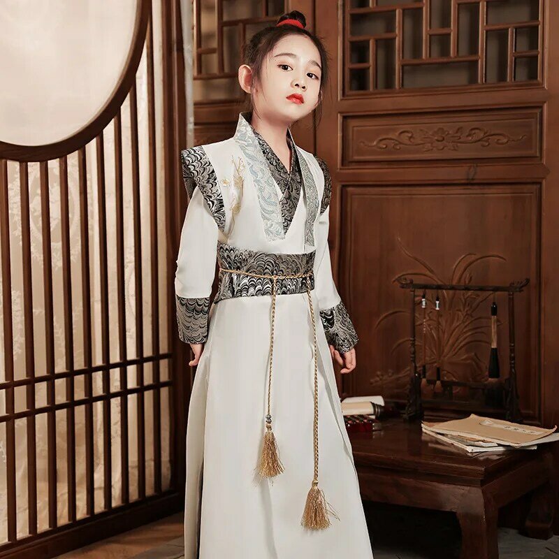 الصين نمط فتاة الصبي Hanfu طفل Suit دعوى المحارب المرحلة الزي السنة الجديدة التقليدية فستان صيني تأثيري القديمة Chivalrous