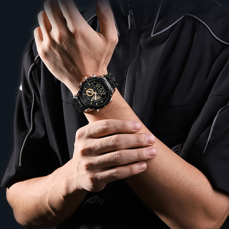 ساعة رجالية كوارتز رقمية فاخرة تناظرية من NAVIFORCE ساعة رجالية شهيرة من الفولاذ المقاوم للصدأ ساعة يد رجالية مضيئة Reloj Hombre 9205