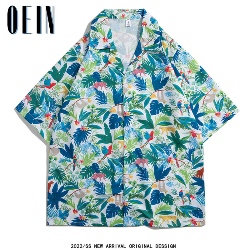 2023 قميص رجالي صيفي هاواي ثلاثي الأبعاد مطبوع بنقشة الزهور بنمط نبتة ملابس شاطئ استوائية غير رسمية ملابس هاراجوكو Y2k